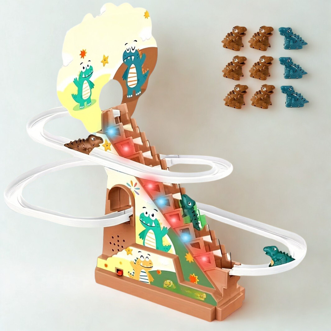 Juguete musical de pista y tobogán de dinosaurios para niños