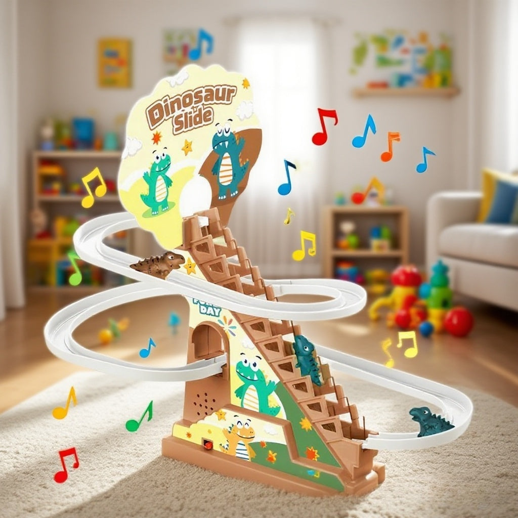 Juguete musical de pista y tobogán de dinosaurios para niños