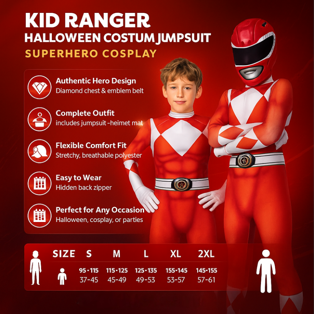 Kid Ranger Halloween Costume Jumpsuit - Superhero Cosplay