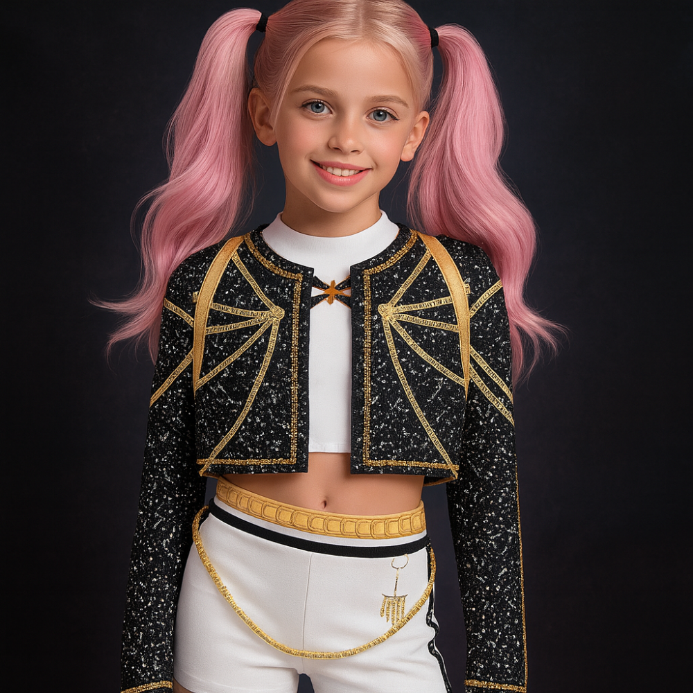 Costume Kpop Halloween pour enfants Veste scintillante Haut Short Tenue de danse