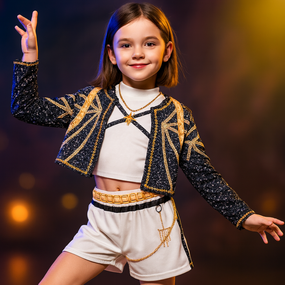 Costume Kpop Halloween pour enfants Veste scintillante Haut Short Tenue de danse