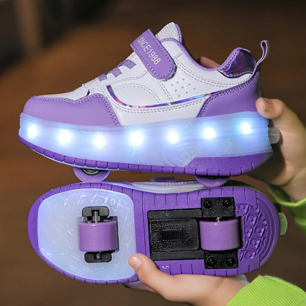 Scarpe da ginnastica con LED per bambini, ruote retrattili luminose