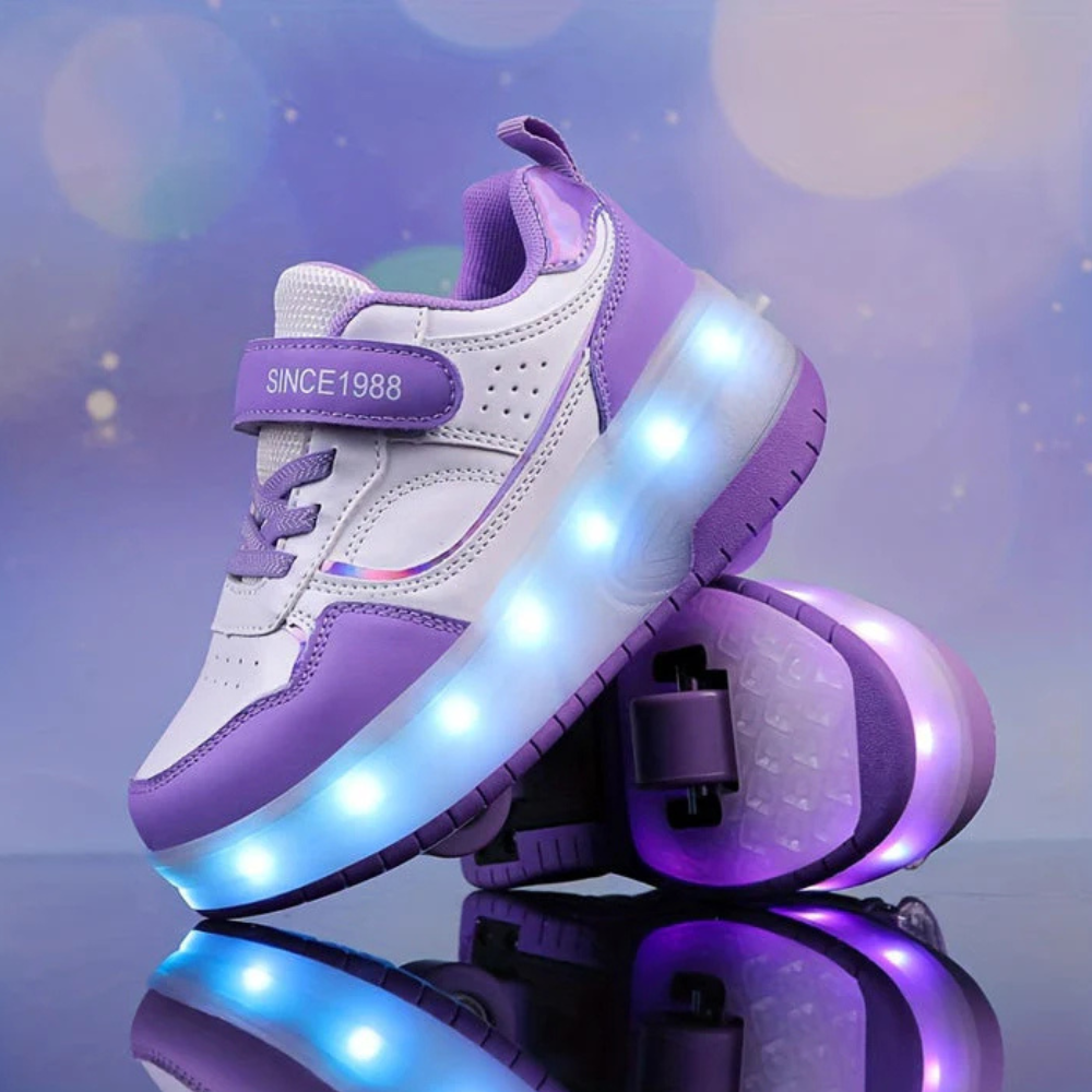 Scarpe da ginnastica con LED per bambini, ruote retrattili luminose