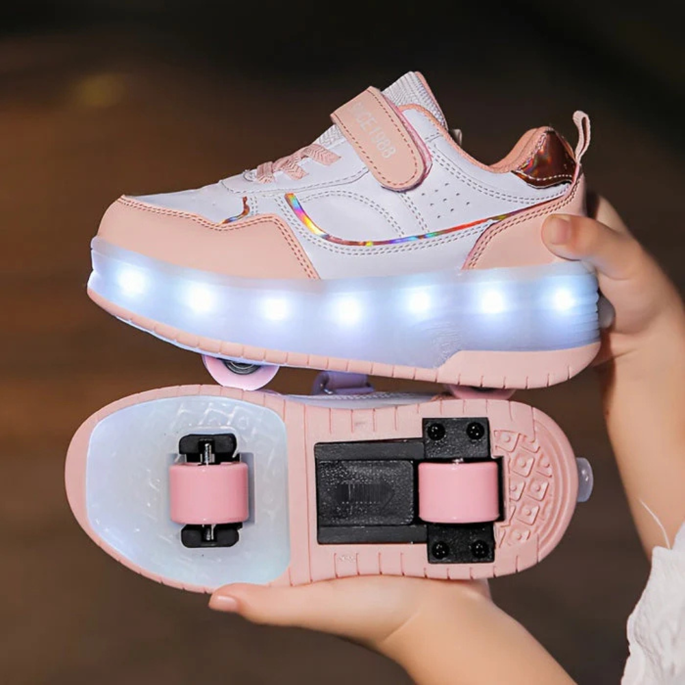 Scarpe da ginnastica con LED per bambini, ruote retrattili luminose