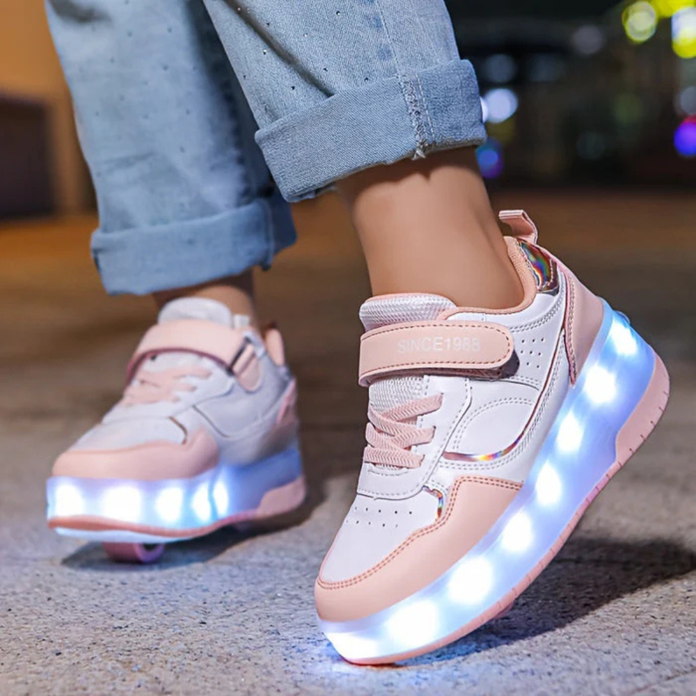 Scarpe da ginnastica con LED per bambini, ruote retrattili luminose
