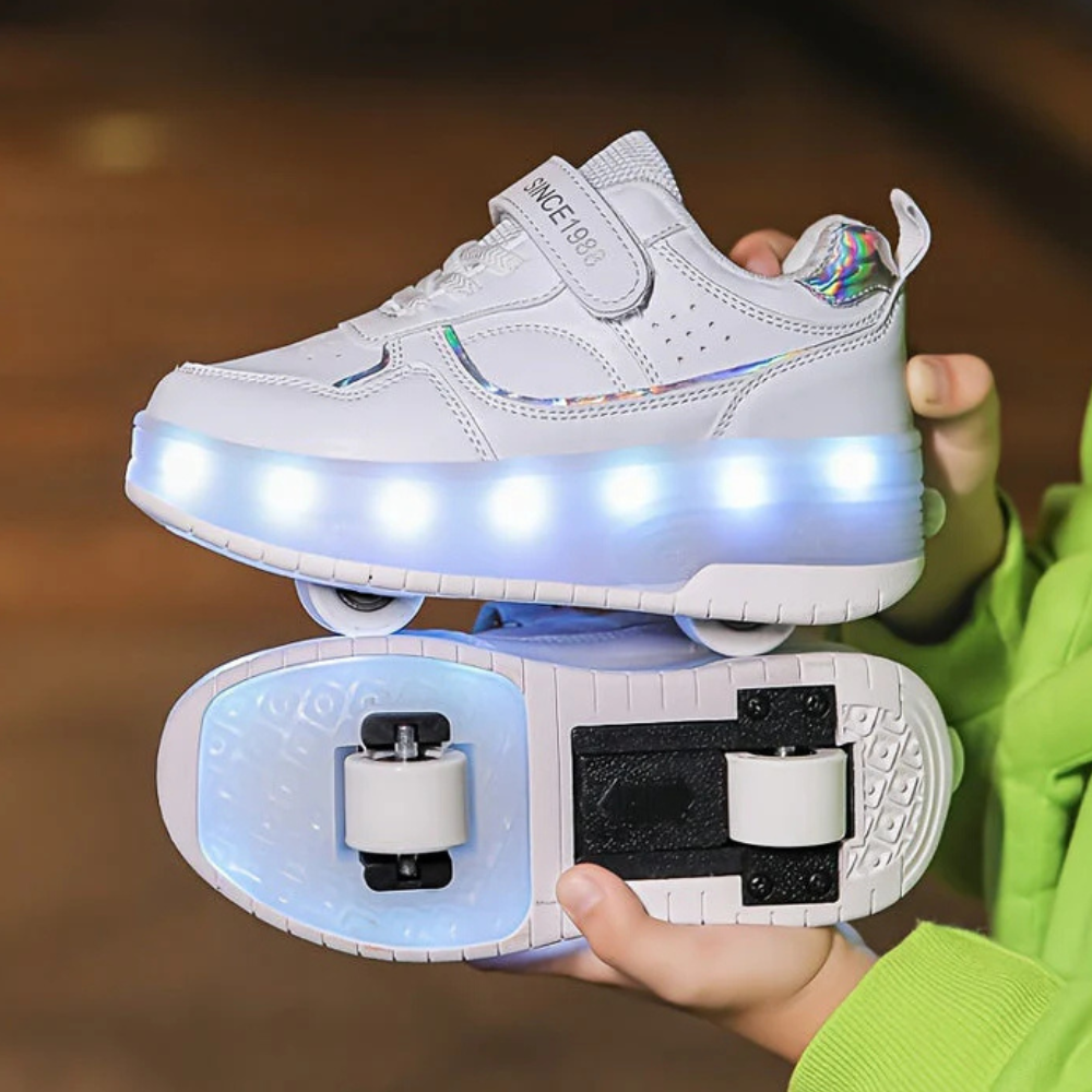 Scarpe da ginnastica con LED per bambini, ruote retrattili luminose