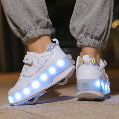 Scarpe da ginnastica con LED per bambini, ruote retrattili luminose