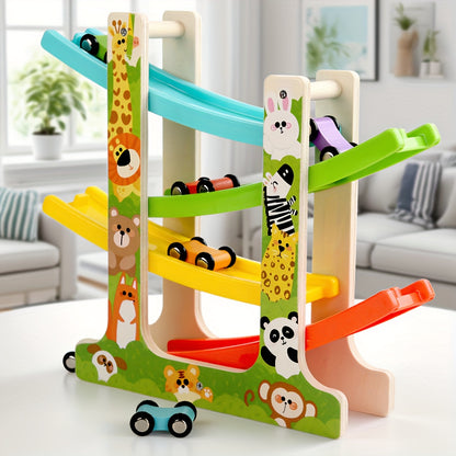 Juguete de rampa para pista de coches de madera para niños