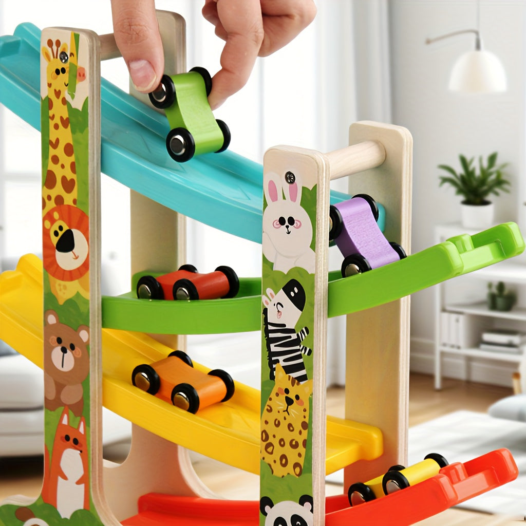Juguete de rampa para pista de coches de madera para niños