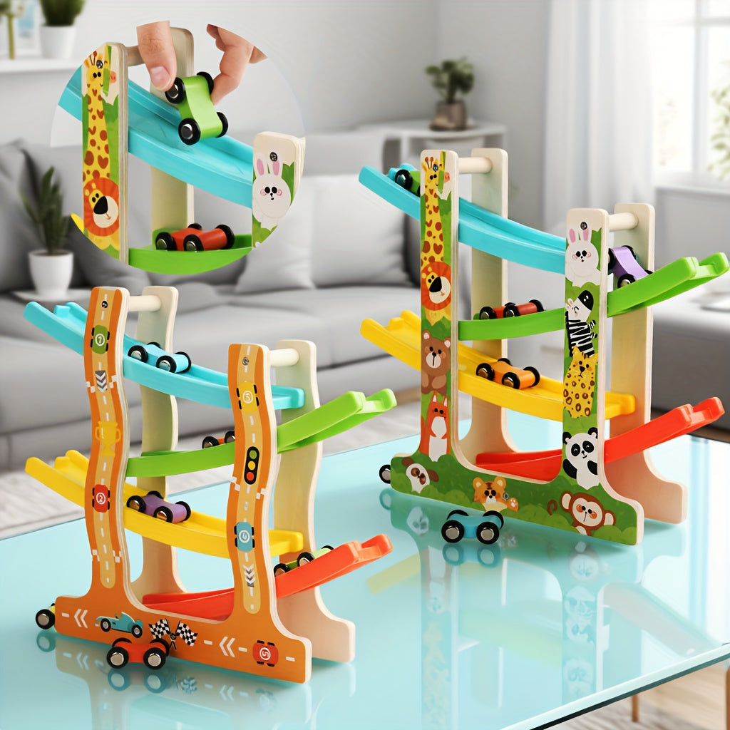 Juguete de rampa para pista de coches de madera para niños