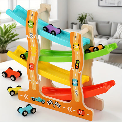 Juguete de rampa para pista de coches de madera para niños