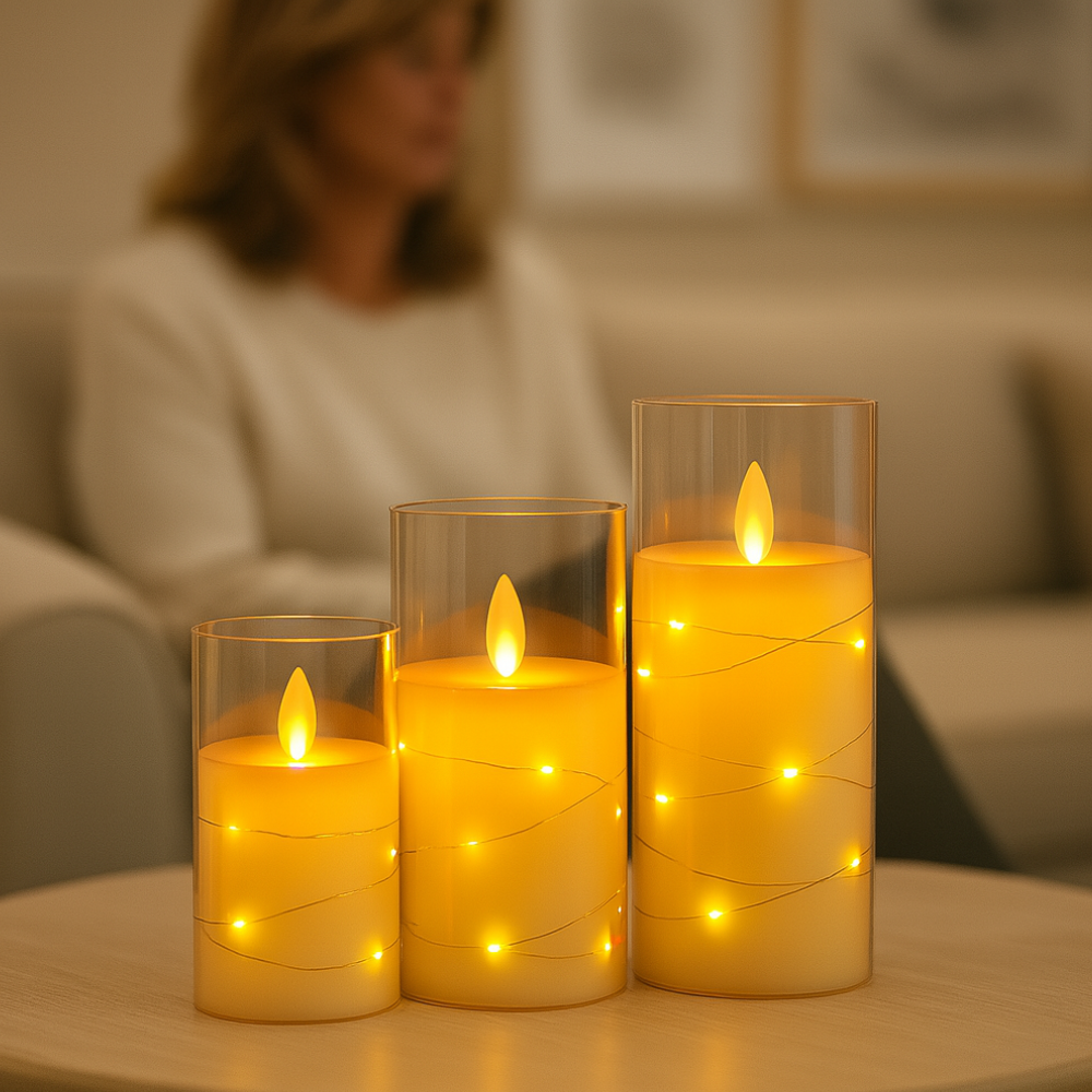 Bougies LED sans flamme Télécommande Lumière chaude Ensemble décoratif