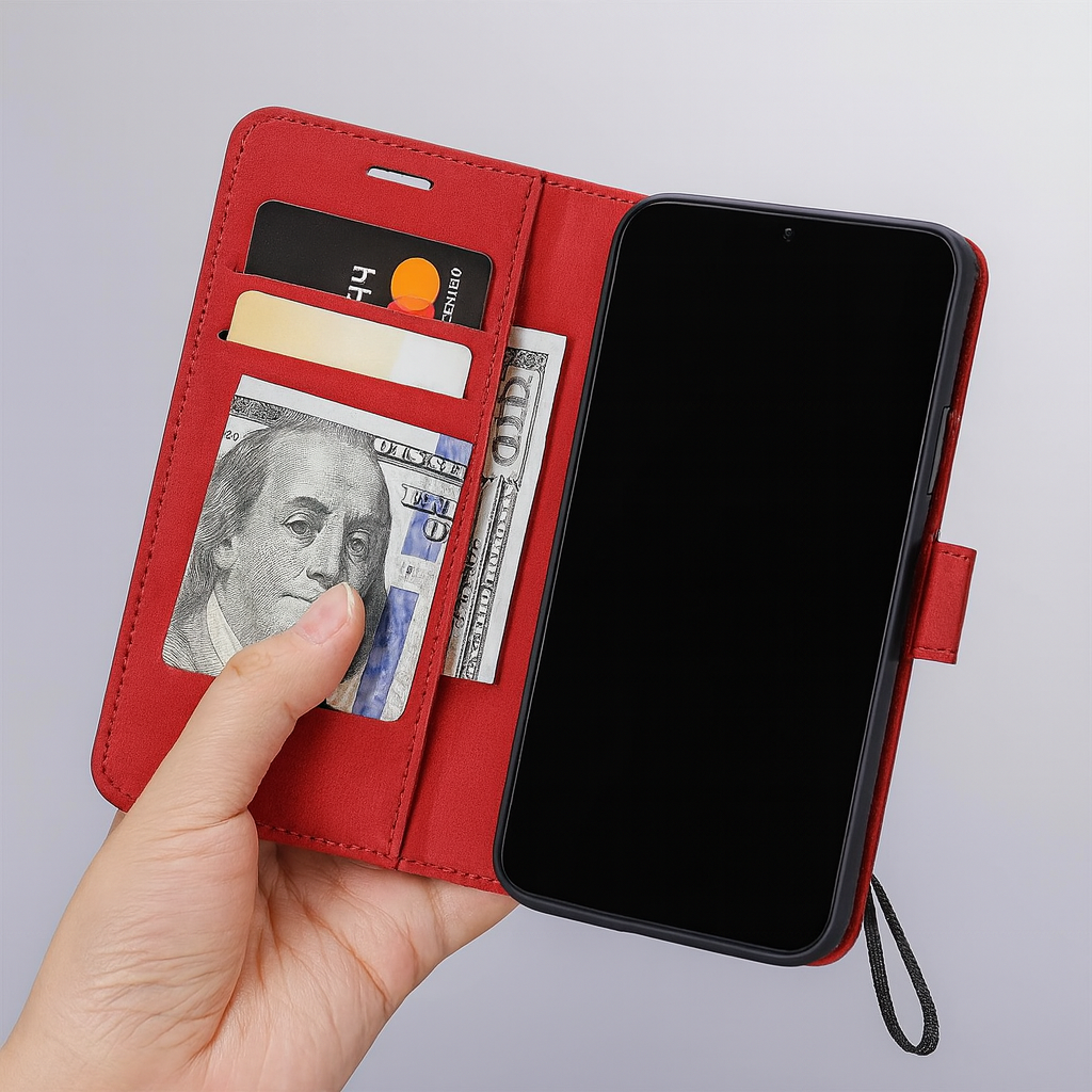 Funda para teléfono con tapa de cuero