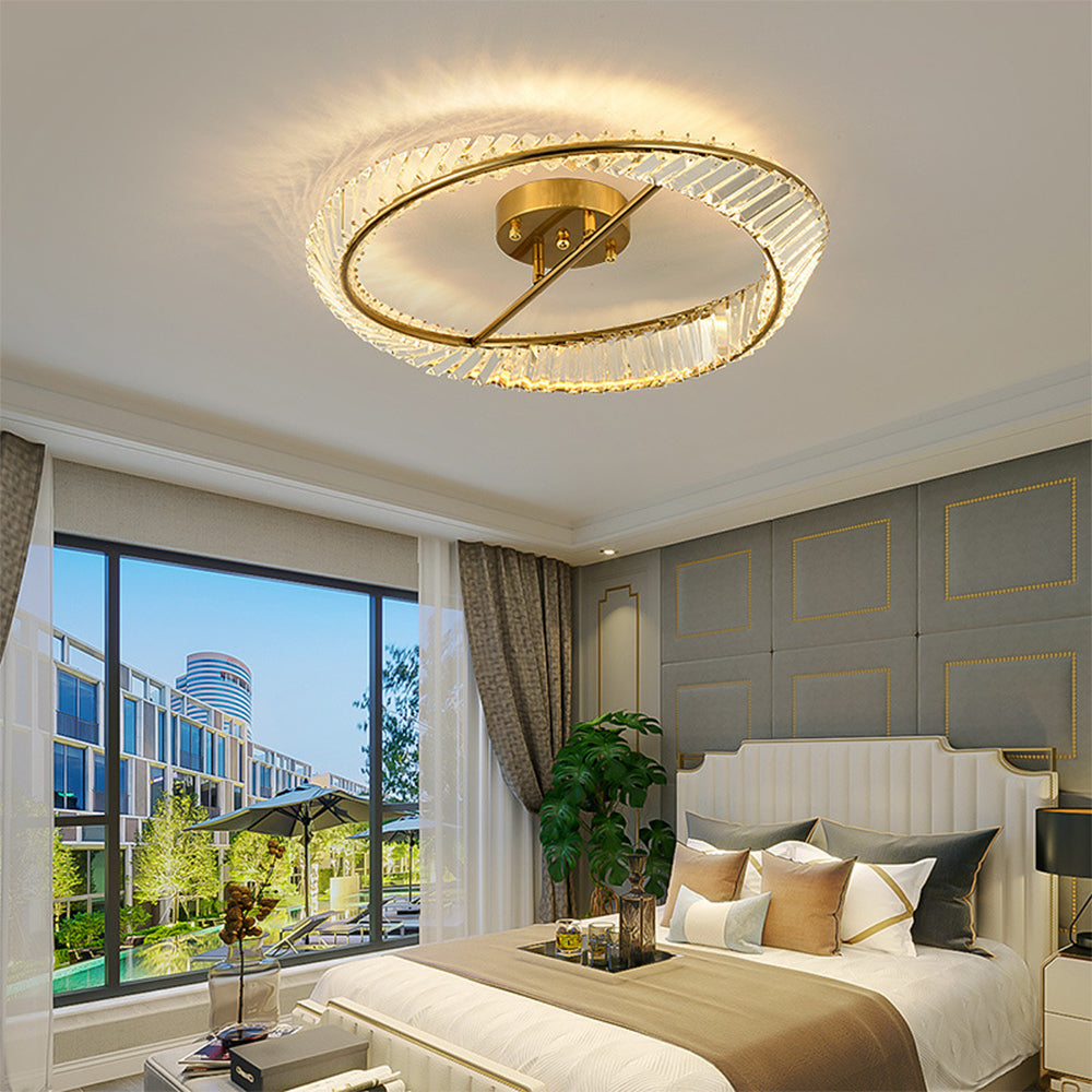 Modern Round LED Crystal Ceiling Light Fixture for Living Room Ambience and Elegance