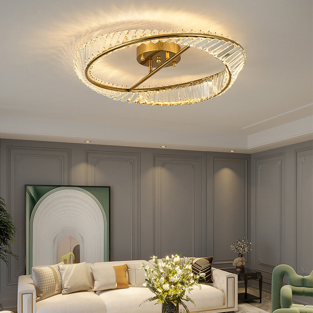 Modern Round LED Crystal Ceiling Light Fixture for Living Room Ambience and Elegance