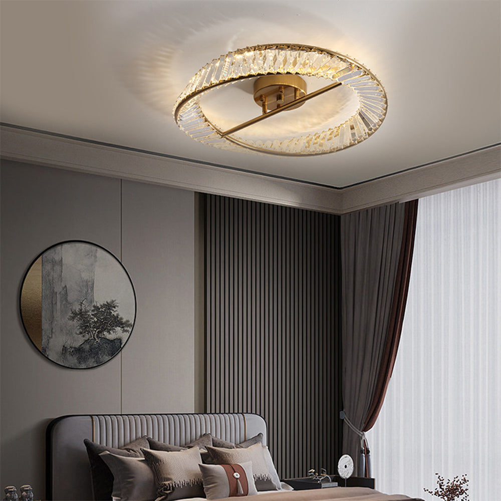 Modern Round LED Crystal Ceiling Light Fixture for Living Room Ambience and Elegance