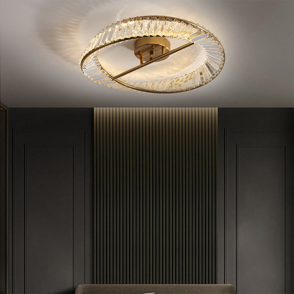 Modern Round LED Crystal Ceiling Light Fixture for Living Room Ambience and Elegance