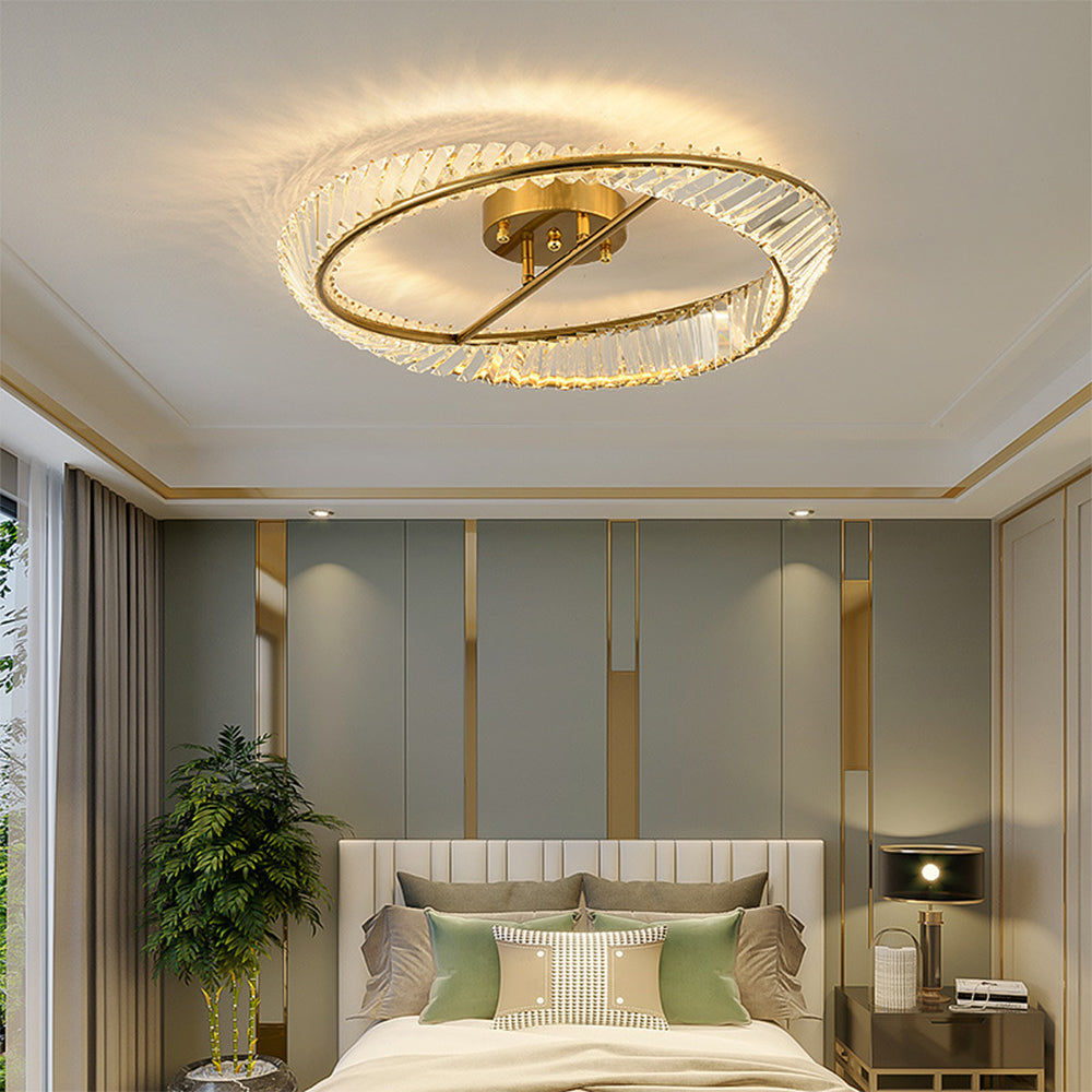 Modern Round LED Crystal Ceiling Light Fixture for Living Room Ambience and Elegance