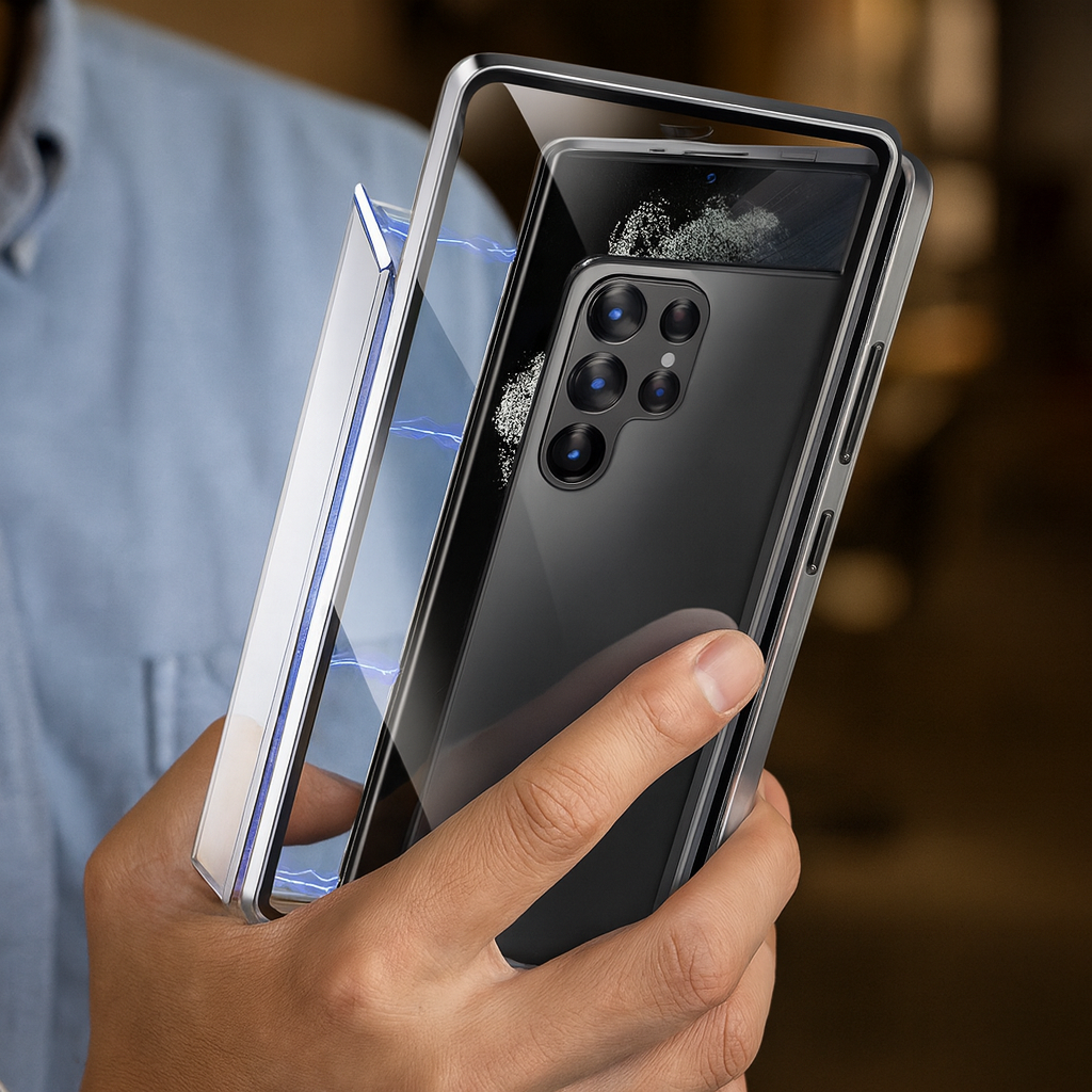 Étui de téléphone en verre magnétique pour la confidentialité