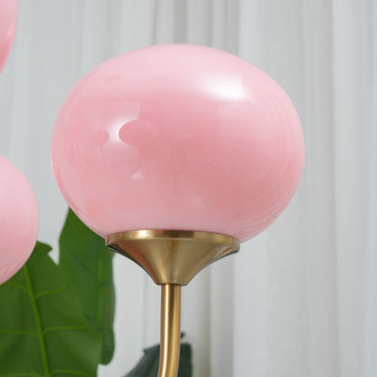 Lampa sufitowa z różowymi kloszami ze szkła w kształcie kuli