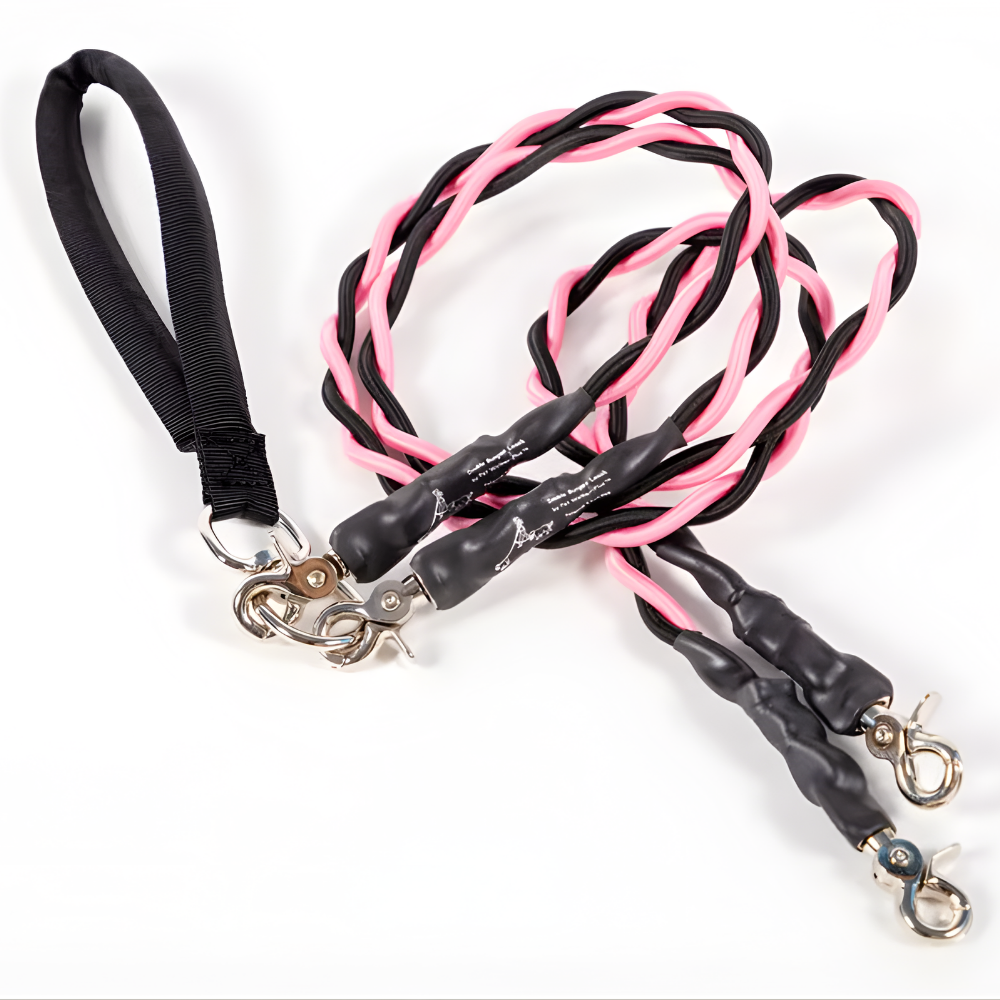 Pets Leash Double Nylon No Tangle Swivel Bungee Padded Handle