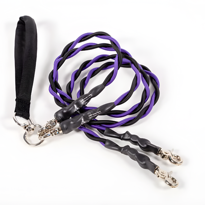 Pets Leash Double Nylon No Tangle Swivel Bungee Padded Handle