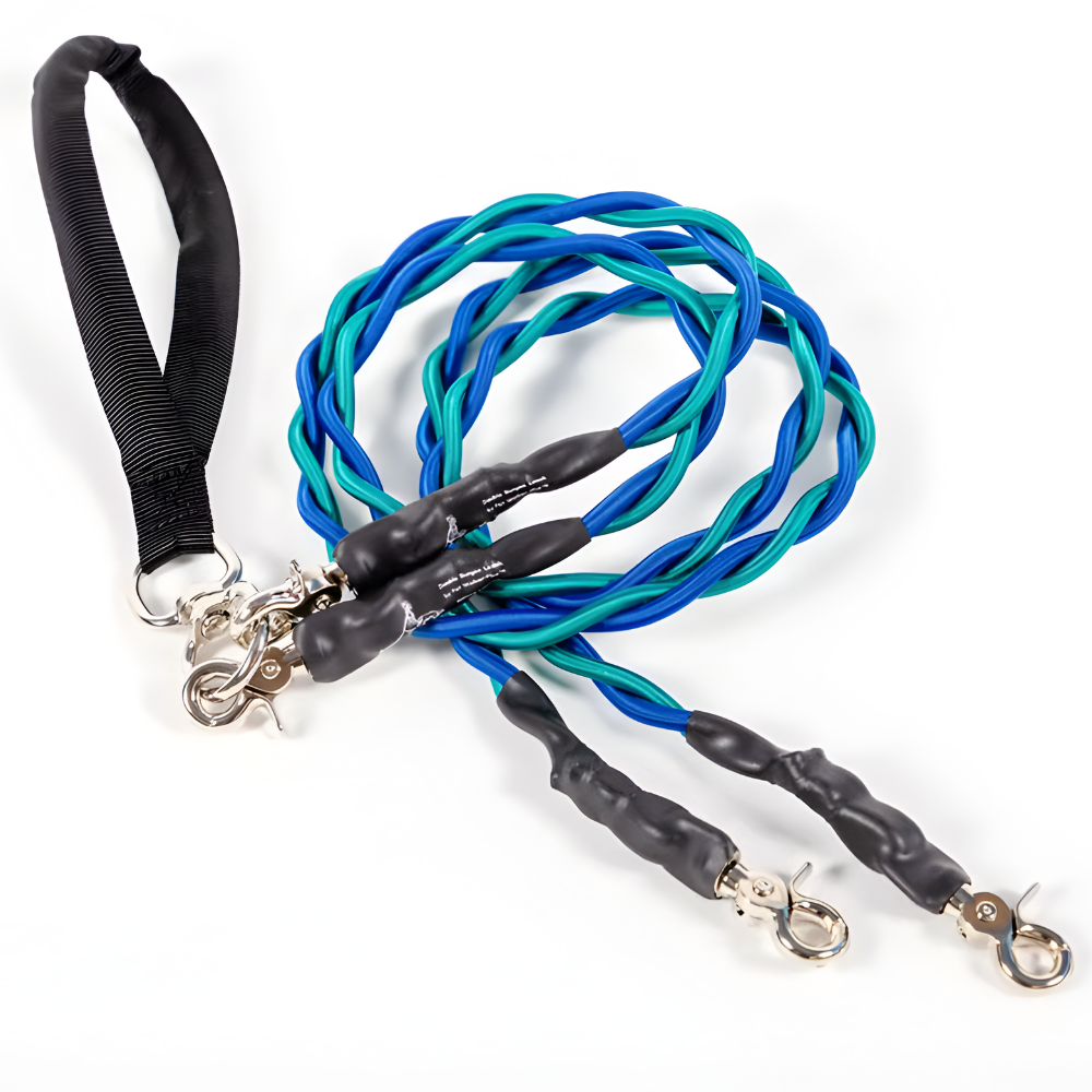 Pets Leash Double Nylon No Tangle Swivel Bungee Padded Handle