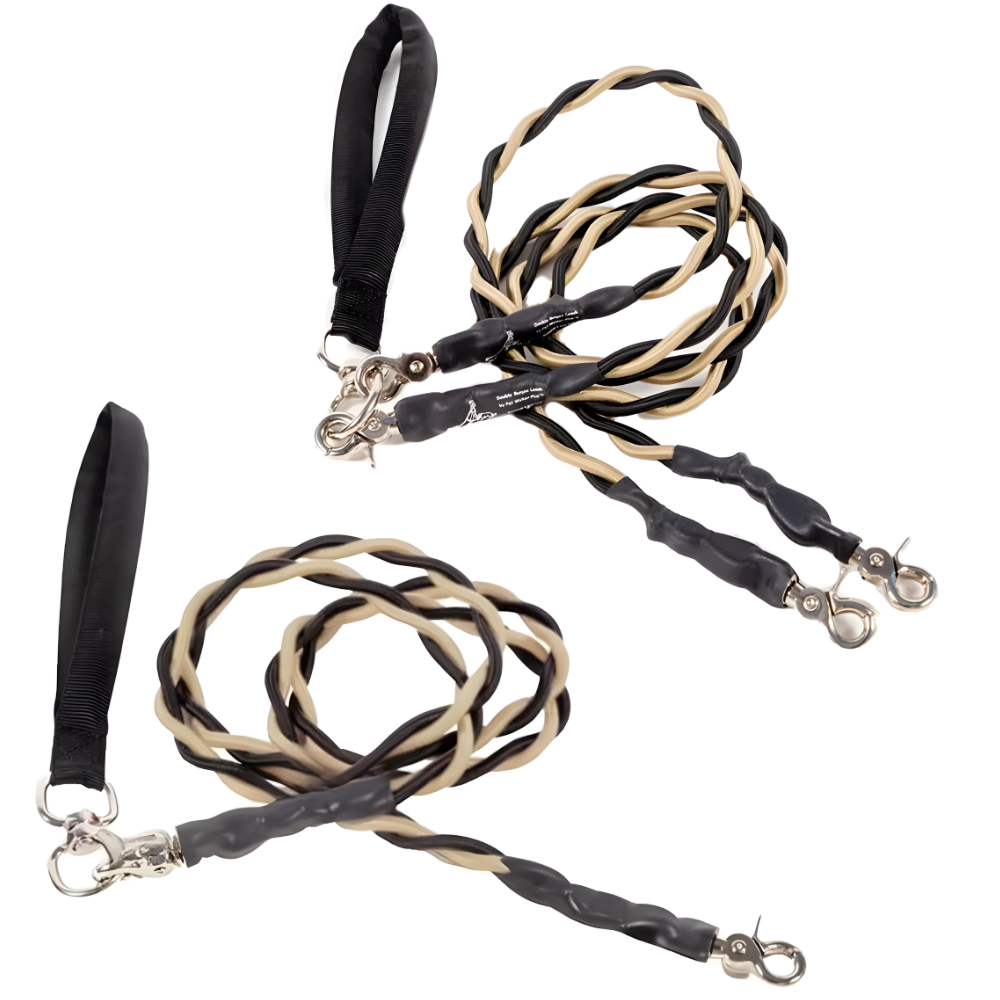 Pets Leash Double Nylon No Tangle Swivel Bungee Padded Handle