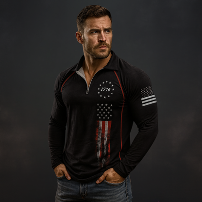 Men's Veterans Day Quarter Zip Pullover Hoodie Patriotic Sweater