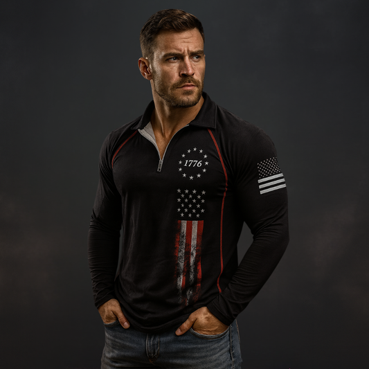 Men's Veterans Day Quarter Zip Pullover Hoodie Patriotic Sweater