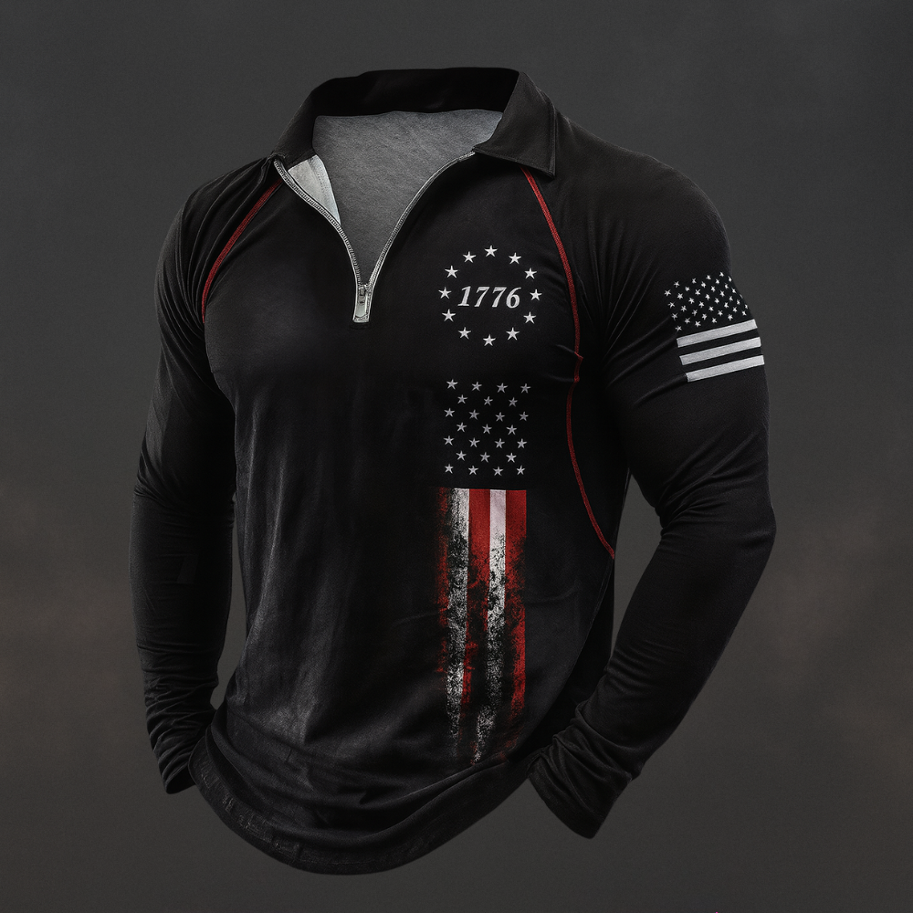 Men's Veterans Day Quarter Zip Pullover Hoodie Patriotic Sweater