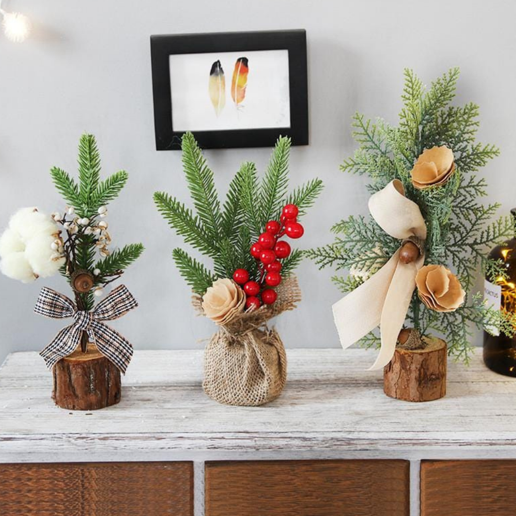 Miniaturowe sztuczne choinki na stół Rustykalny zestaw dekoracji domowych