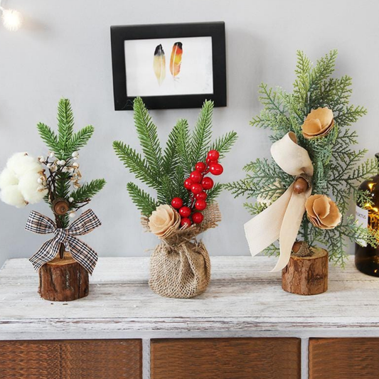 Mini Artificial Tabletop Christmas Trees Rustic Home Decoration Set