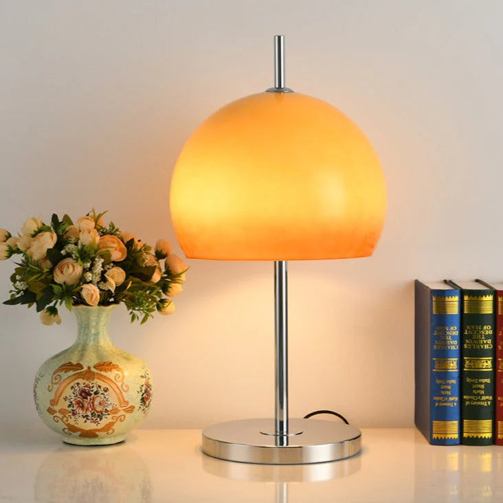 Table Lamp with Amber Glass Dome Shade