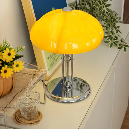 Table Lamp with Amber Glass Dome Shade