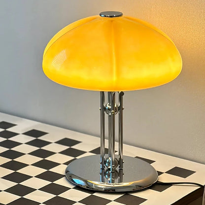 Table Lamp with Amber Glass Dome Shade
