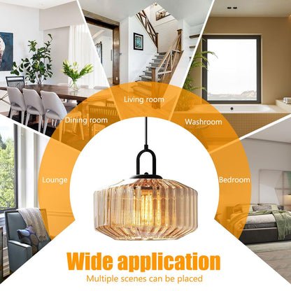 Pendant Light with Striped Green Glass Shade