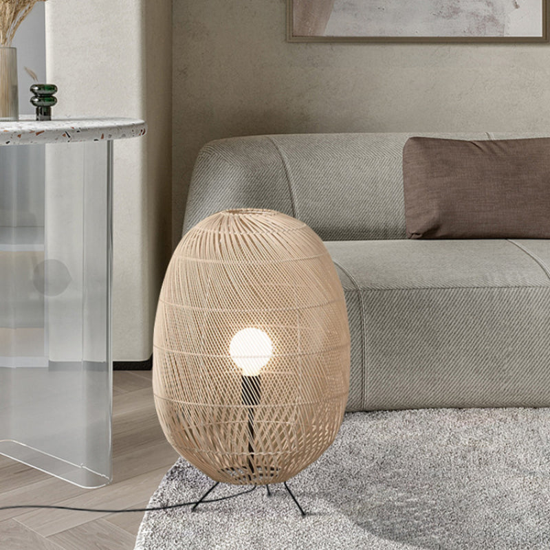 Natural Rattan Midi Floor Lamp for Living Room - Stylish Eco-Friendly Lighting Solution for Home Decor and Ambience