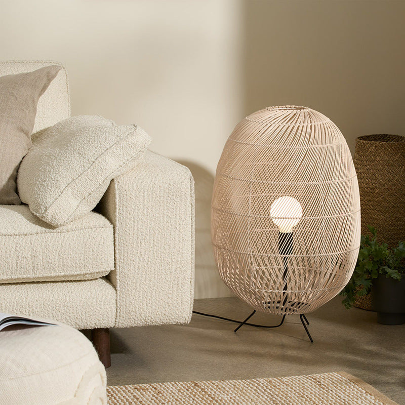 Natural Rattan Midi Floor Lamp for Living Room - Stylish Eco-Friendly Lighting Solution for Home Decor and Ambience