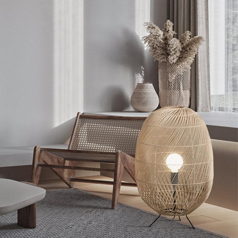 Natural Rattan Midi Floor Lamp for Living Room - Stylish Eco-Friendly Lighting Solution for Home Decor and Ambience