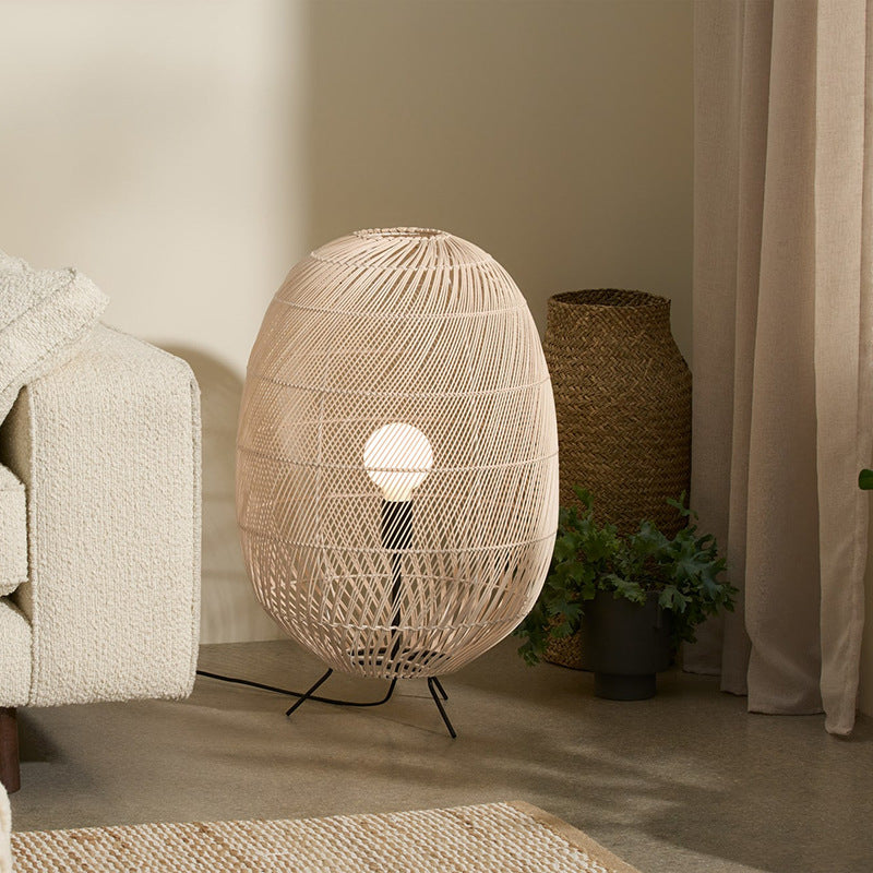 Natural Rattan Midi Floor Lamp for Living Room - Stylish Eco-Friendly Lighting Solution for Home Decor and Ambience