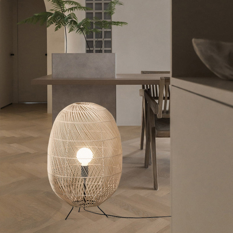 Natural Rattan Midi Floor Lamp for Living Room - Stylish Eco-Friendly Lighting Solution for Home Decor and Ambience