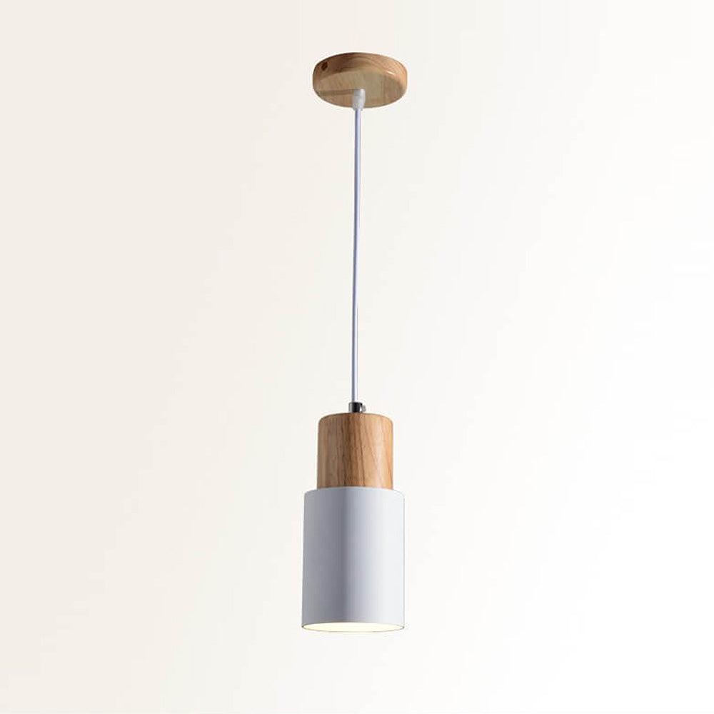 Suspension moderne en bois noir cylindre luminaire