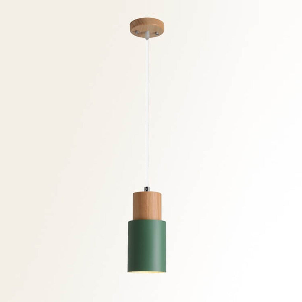 Suspension moderne en bois noir cylindre luminaire