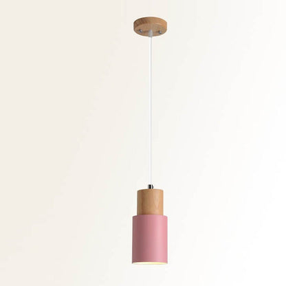 Suspension moderne en bois noir cylindre luminaire