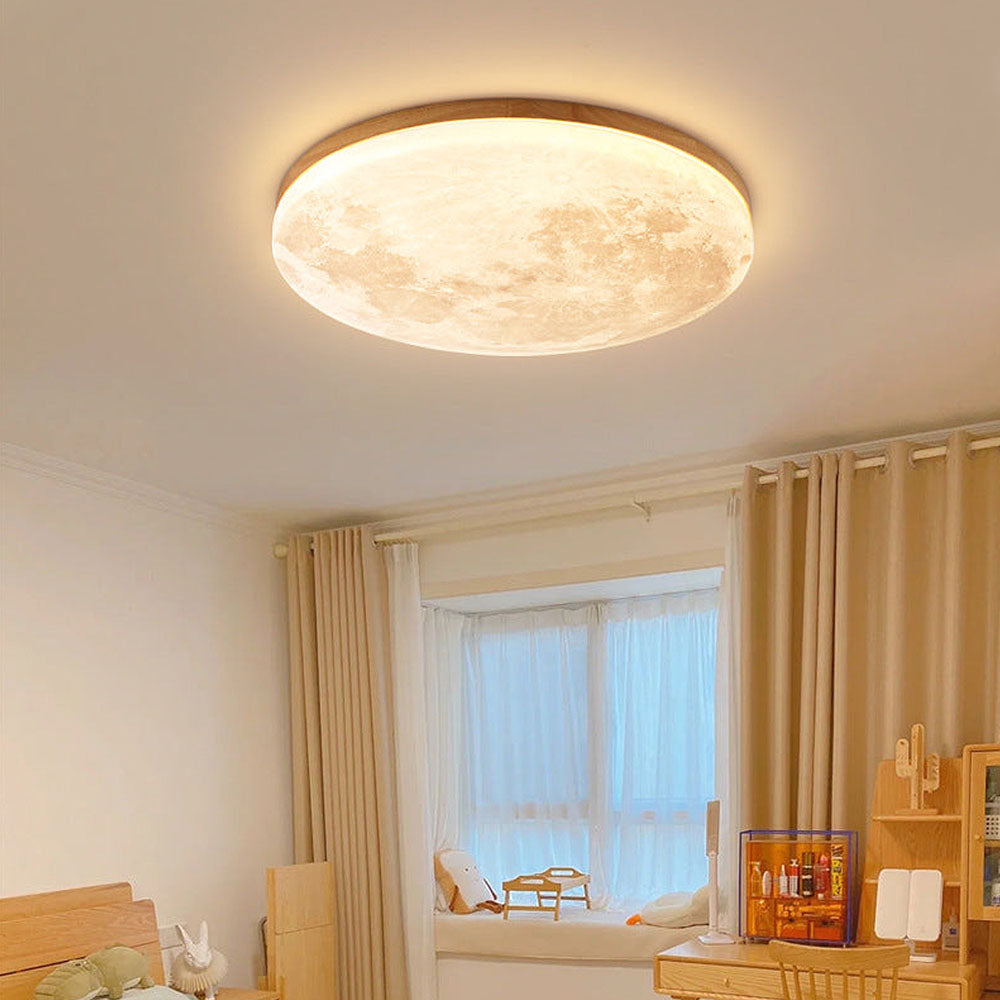 Sleek Minimalist Round Moon LED Ceiling Light Fixture for Modern Home Décor and Ambient Illumination