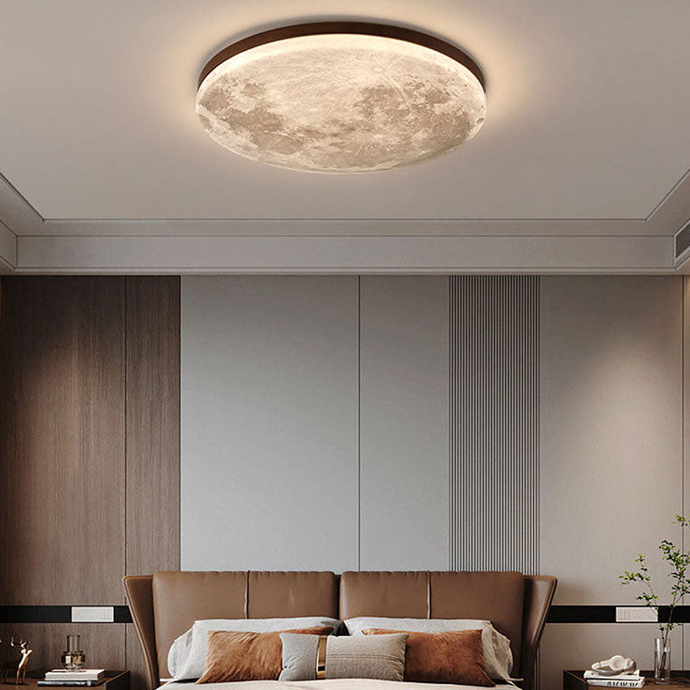 Sleek Minimalist Round Moon LED Ceiling Light Fixture for Modern Home Décor and Ambient Illumination