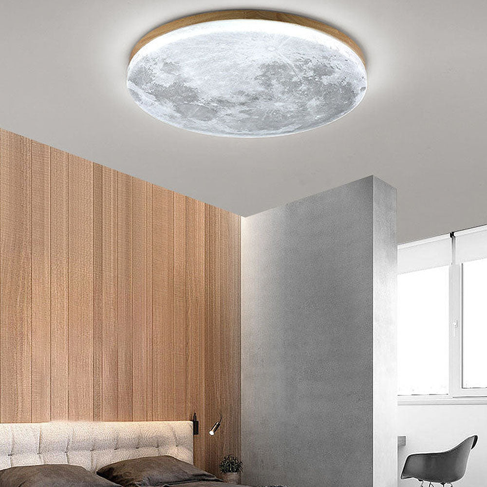 Sleek Minimalist Round Moon LED Ceiling Light Fixture for Modern Home Décor and Ambient Illumination