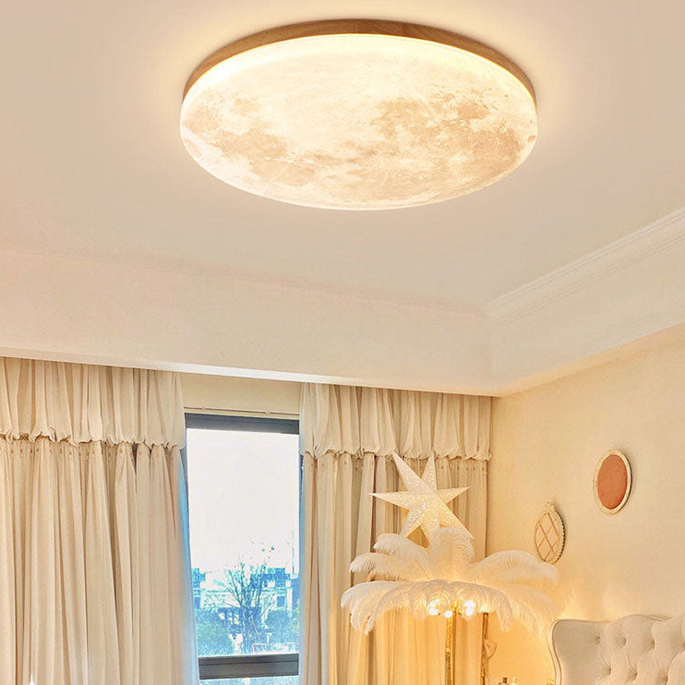 Art Deco Inspired Round LED Ceiling Light for Living Room - Elegant Moon Design for Modern Home Décor