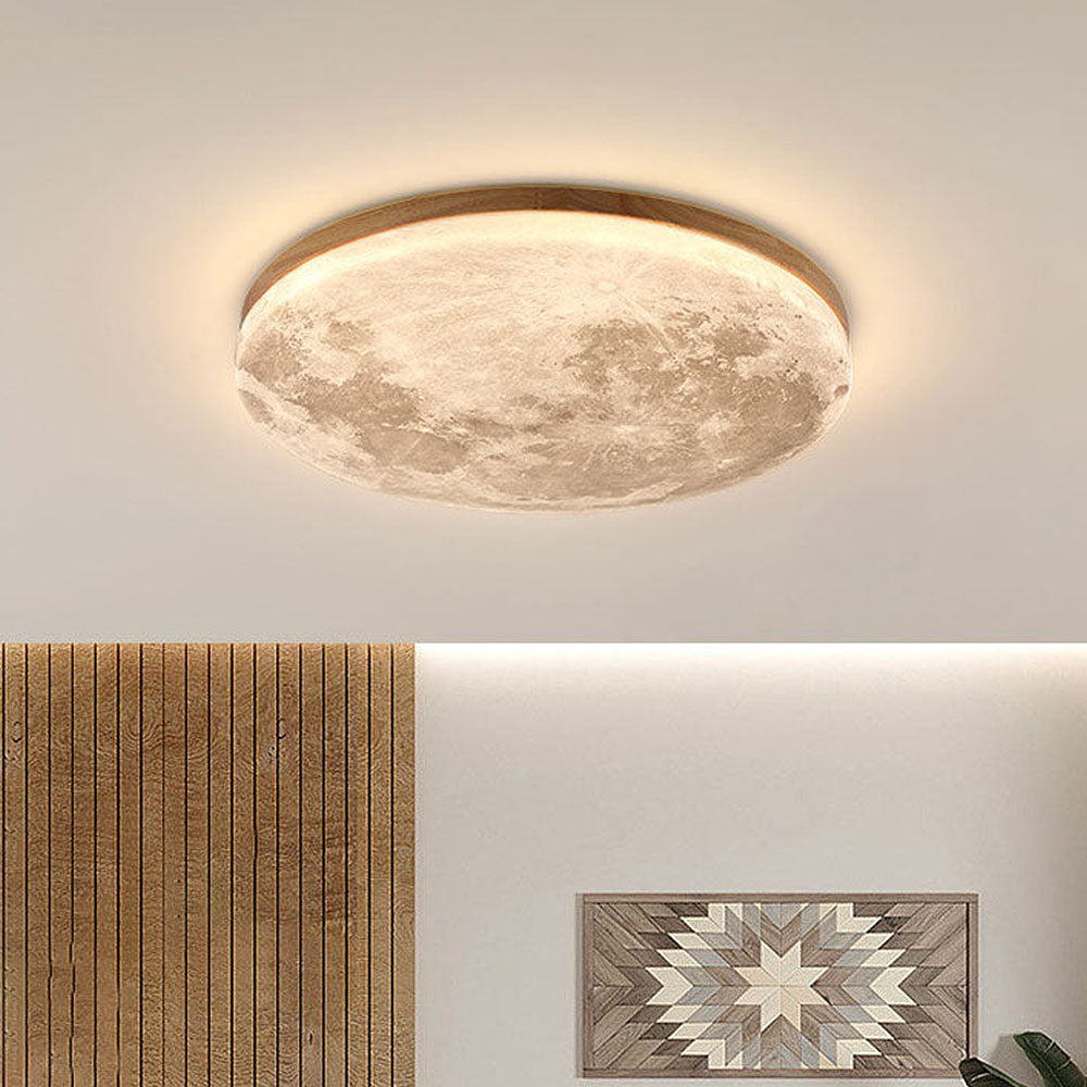 Sleek Minimalist Round Moon LED Ceiling Light Fixture for Modern Home Décor and Ambient Illumination